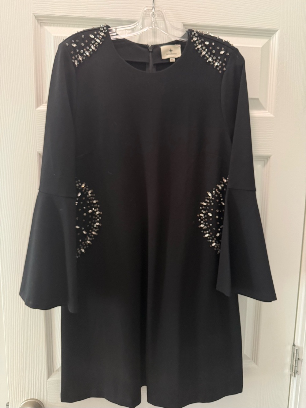 Tuckernuck Black Bell-Sleeve Shift Dress with Crystal Embellishments